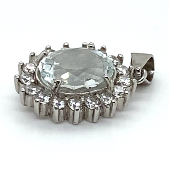 Aquamarine 3.05ct White Gold Finish Solid 925 Sterling Silver Pendant - Picture 7 of 8